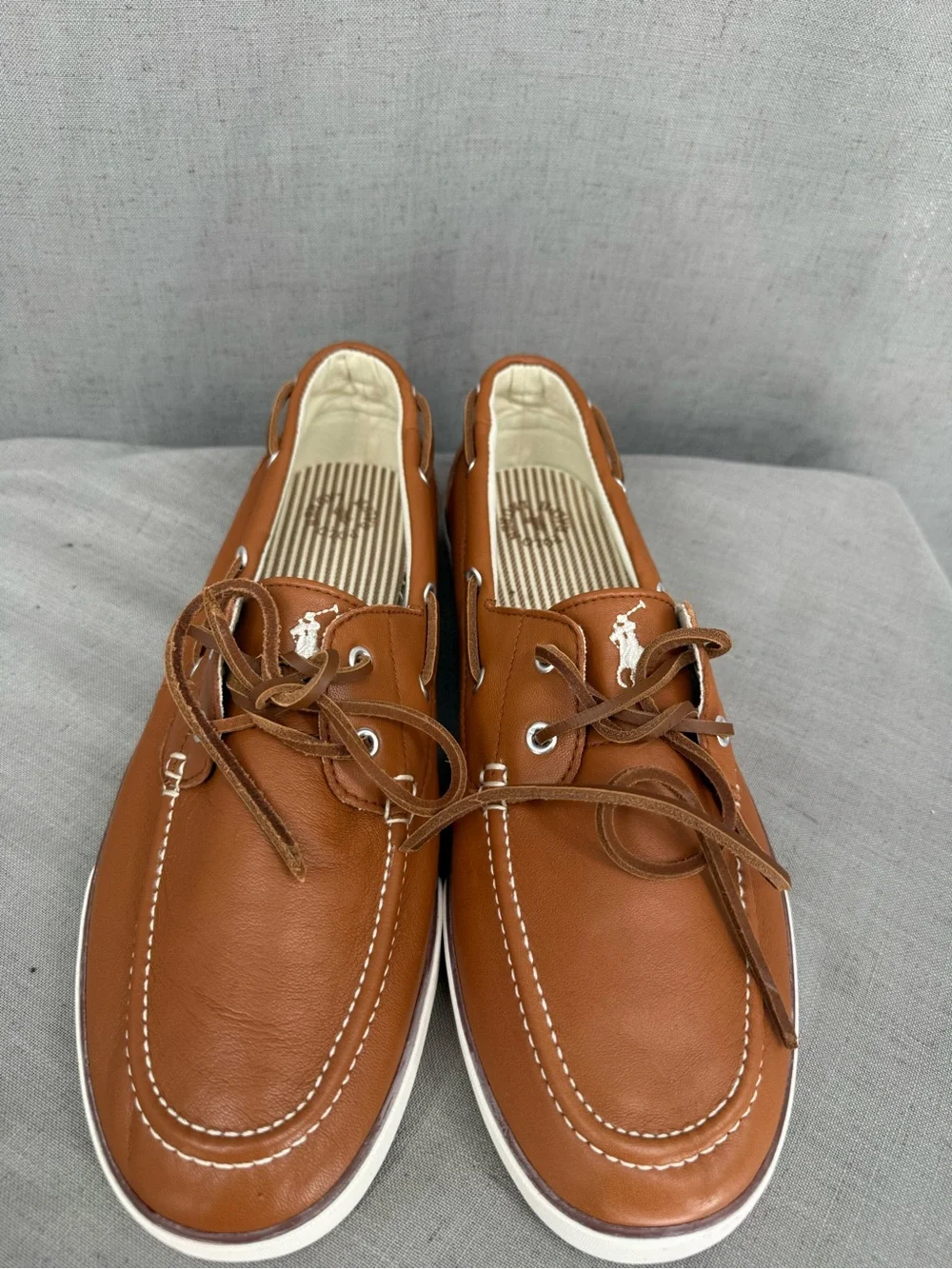 Polo Ralph Lauren Men's Bienne Oil Tumbled Leather Boat Shoes Tan US 13D
